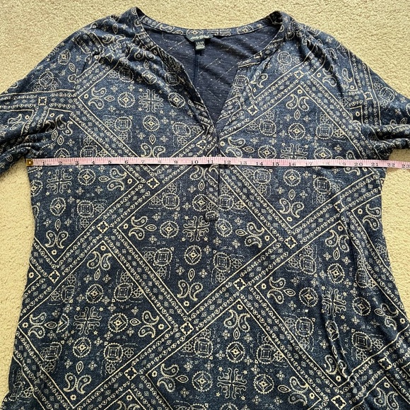 Lucky Brand Blue 3/4 Sleeve Boho Top Size 1X Spring Blouse Paisley Floral Print - Picture 6 of 8